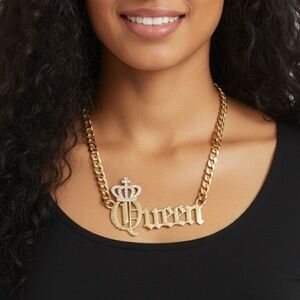 Gold Crowned Queen Curb Chain - Gold Tone - 10in